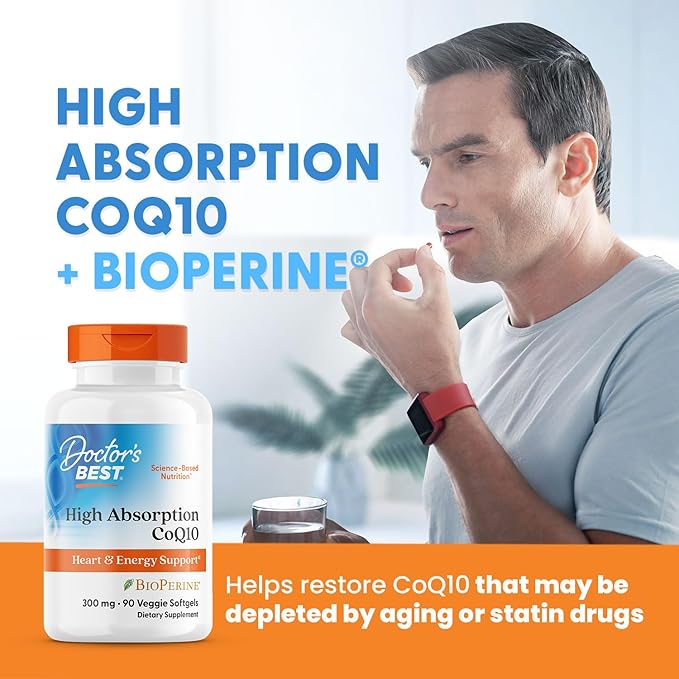 Doctor's Best High Absorption CoQ10 300mg with BioPerine Supplement - Coenzyme Q10 Softgels for Heart Health & Antioxidant Support, CoQ10 300 mg for Women & Men, Non GMO - 90 Veg Softgels