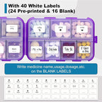 14 GRIDS Travel Pill Organizer Box with Labels - Travel Medicine Case Kit - Pocket Daily Pharmacy Container - Travel Medication Holder Dispenser for Fish Oil Vitamin Supplement Storage - Clear Purple