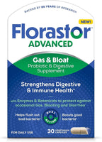 Florastor Advanced Gas and Bloat Probiotic, Digestive Enzymes and Botanicals, Plus Probiotics for Digestive Health, 30 Capsules