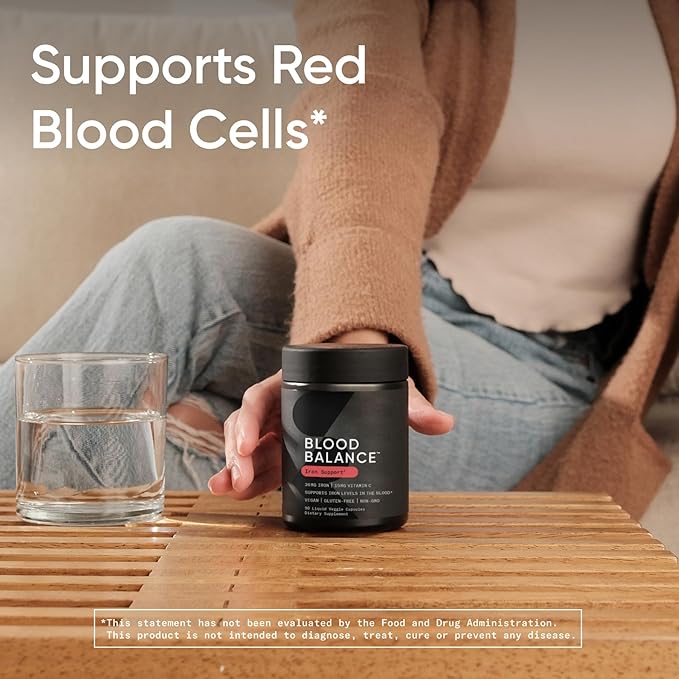 Sports Research® Blood Balance Iron Supplement - 36 MG Iron + Folate & Vitamin C for Absorption - Red Blood Cell Support for Women & Men* - Vegan Certified · Non-GMO · Gluten-Free - 90 Capsules