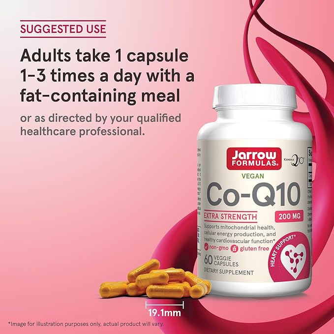 Jarrow Formulas® Co-Q10, 200 mg, Antioxidant Support for Mitochondrial Health, Cellular Energy Production and Healthy Cardiovascular Function, 60 Veggie Capsules, 60 Day Supply