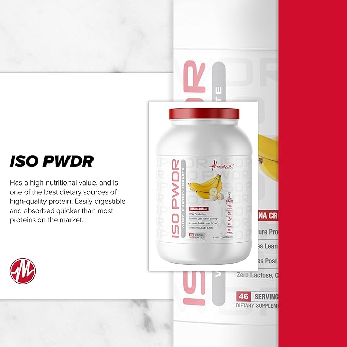 Metabolic Nutrition Whey Protein Isolate ISO PWDR Banana Cream, 3.04lb, 23 Servings, 26g Protein, Fast Digesting, Zero Carbs, Delicious Flavor, Very Low Carbs & Fat, Zero Lactose