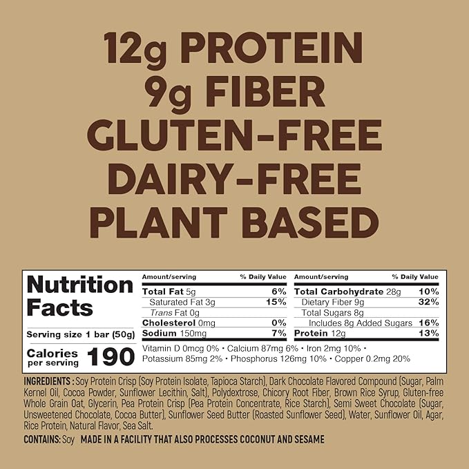 No Nuts! Chocolate Chip Protein Bars 100% Nut-Free & School-Safe | 12g Plant Protein, Vegan, Gluten-Free, Non-GMO, Organic, Kosher | 12 Count