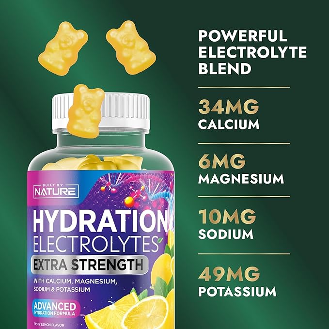 Built by Nature Hydration Electrolyte Gummies – Electrolyte Gummies for Hydration & Dehydration Support – 60 Gummy