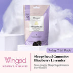 Winged Wellness Sleepyhead Natural Sleep Gummies for Women - Sleep Support Aid for Adults with 3mg Melatonin, L-Theanine, 5-HTP - Natural Gummy Supplement - Blueberry Lavender, 14 Vegan Gummies