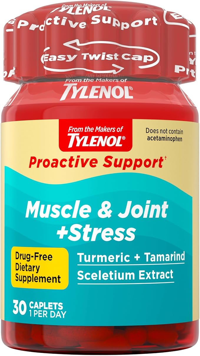 Tylenol Proactive Support* Muscle & Joint Supplements + Stress, Drug Free, Tamarind + Turmeric Supplement and Sceletium Extract to Improve Joint Comfort & Flexibility 30 ct