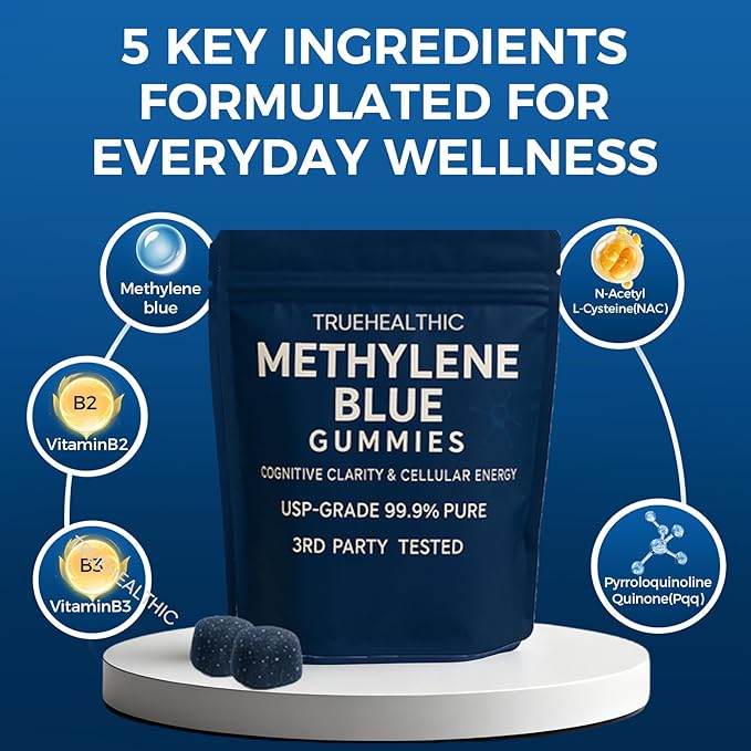 Methylene Blue Gummies with 5mg per Gummy, Cognitive Support & Mental Focus, 99.9% Pure, Vegan Non GMO Formula, Clean Ingredient Profile, Easy Gummy Format, 30 Gummies (2)