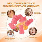 Pumpkin Seed Oil Gummies with Saw Palmetto, Organic Pumpkin Seed Oil Supplement, High-Purity Extract for Hair Growth, Skin Health, & Immune Support, Raspberry Flavor, 60 Count