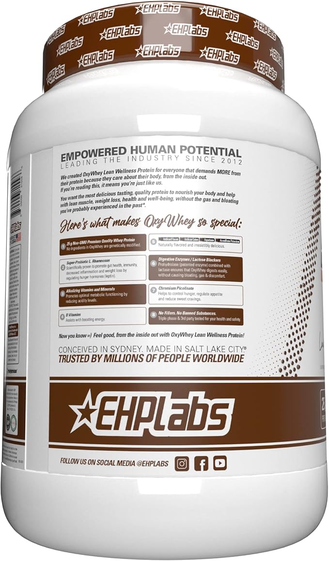 EHP Labs OxyWhey Whey Protein Isolate – 25g High Protein, Low Carb, Sugar Free Meal Replacement – Lean Whey Powder for Muscle Recovery – Non-GMO, Gluten Free – 25 Serves – Chocolate Caramel