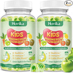 2 Pack Center-Filled Magnesium Glycinate Gummies for Kids - Magnesium Supplement Gummes with L-Theanine, Chamomile & Multivitamins for Sleep, Calm & Focus, Melatonin-Free - Green Apple & Kiwi, 60 CT