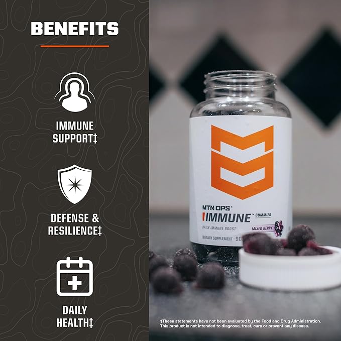 MTN OPS Immune Gummies Immune Support Supplement, 90 Gummies with Elderberry & Aronia Berry Immune Booster for Adults, Mixed Berry Flavor & Naturally Gluten Free