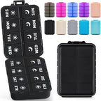 Foldable Weekly Pill Organizer 2 Times a Day with 2 Extra Compartments (Clear Printed Labels) - Portable 7 Day AM PM Medicine Box, Week Daily Travel Pill Case Holder for Vitamin, Supplement - Black