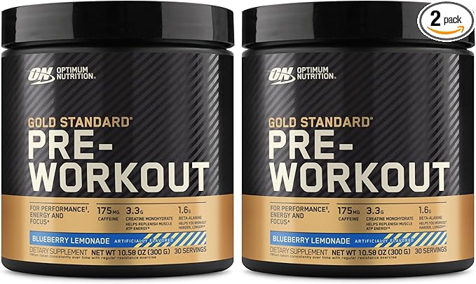 Optimum Nutrition Gold Standard Pre-Workout, Vitamin D for Immune Support, with Creatine, Beta-Alanine, and Caffeine for Energy, Keto Friendly, Blueberry Lemonade, 30 Servings, (Pack of 2)
