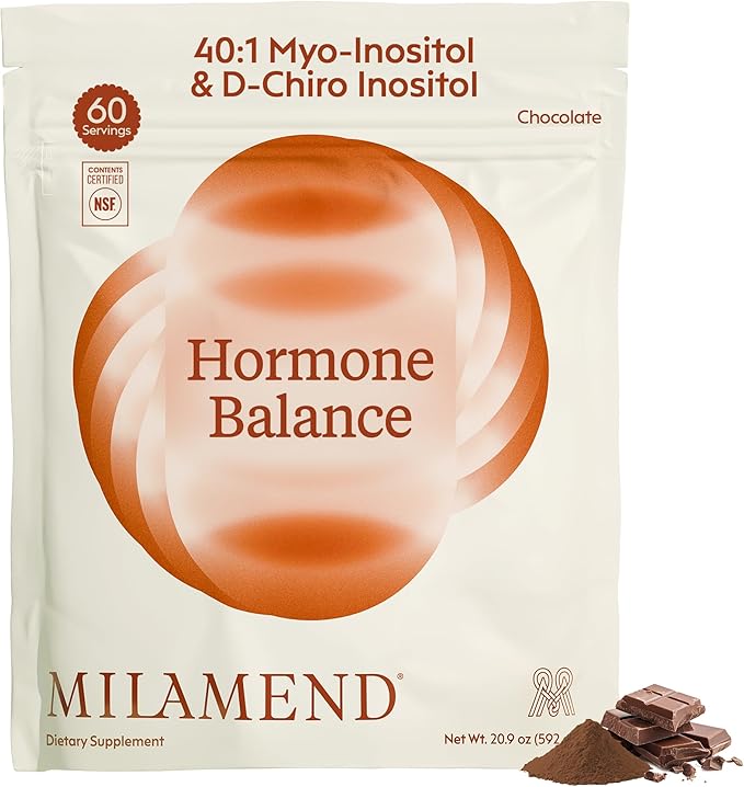 milamend Hormone Balance for Women 40:1 Myo-Inositol D-Chiro Inositol Supplement + CoQ10, ALA, & Amino Acids – Fertility, Ovarian & Cycle Support – Chocolate Powder – 30-Day Supply