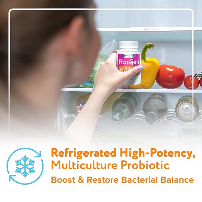Florajen Acidophilus High Potency Refrigerated Supports Overall Health, 20 Billion CFUs for Potent Probiotic Benefits, Unflavored, 60 Count
