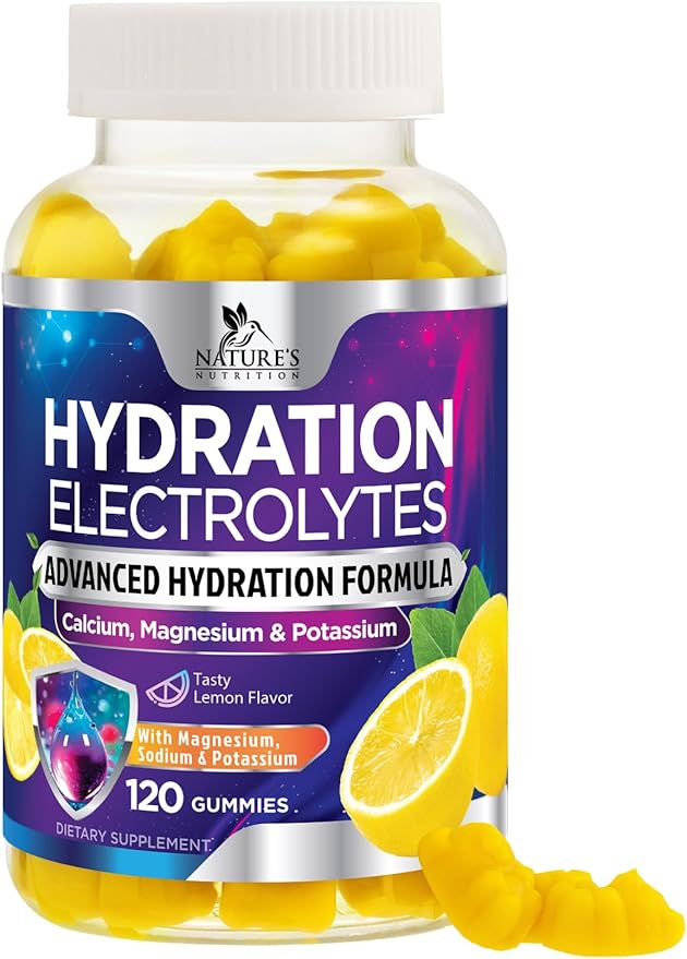 Hydration Electrolyte Gummies - Daily Liquid Replenisher Gummy - Electrolyte Multiplier with Minerals, Potassium & Real Salt - Vegan, Non-GMO - Tasty Lemon Flavor Hydration Electrolytes - 120 Gummies