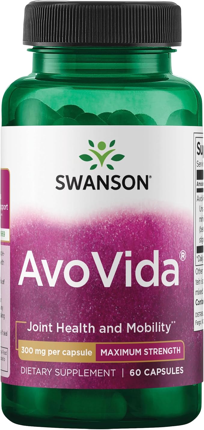 Swanson AvoVida - Natural Supplement Promoting Joint Health & Mobility - Avocado & Soybean Unsaponifiables to Support Cartilage & Tissue Health - (60 Capsules, 300mg Each) (1 Pack)