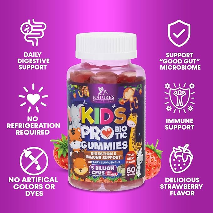Probiotic for Kids - Natural Immune Support & Digestive Health Supplement - Nature's Daily Children's Probiotic Gummy for Ages 4+ Vegan, Gluten, Soy & Dairy Free - Berry Flavored - 60 Gummies