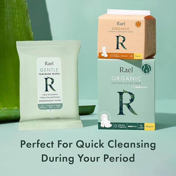 Rael Feminine Wipes, Flushable, Travel Size, All Skin Types, Daily Use (Gentle, 10 Count Pack of 3)
