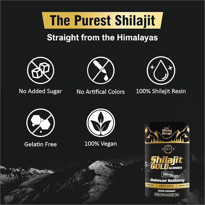 Pure Himalayan Shilajit Gummies – 75%+ Fulvic Acid, High Potency Gold Grade – Blend for Energy, Vitality & Immune Support, Travel - Friendly, Tamarind Flavor – 60 Gummies