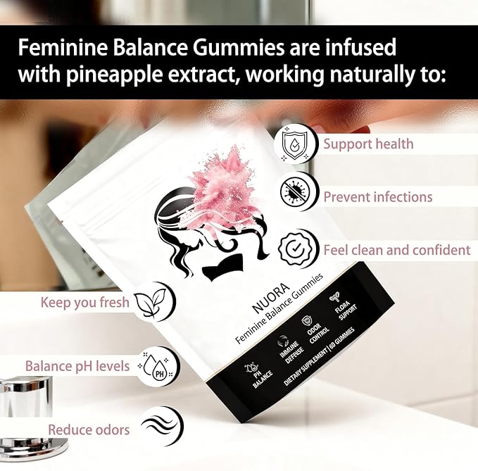 Feminine Balance Gummies, Vegan Hawaiian Pineapple, pH Balance, Healthy Odor, Flora and Immune Support, Vaginal Health Support, 60 Count