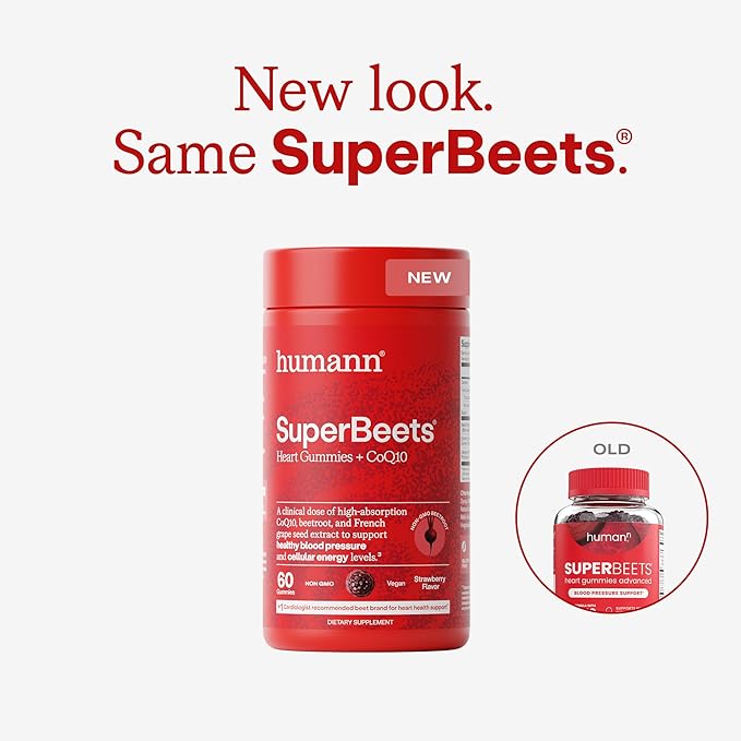 Humann SuperBeets Heart Gummies Advanced - CoQ10 150 mg Plus Beet Root Powder & Grape Seed Extract, 120 Count