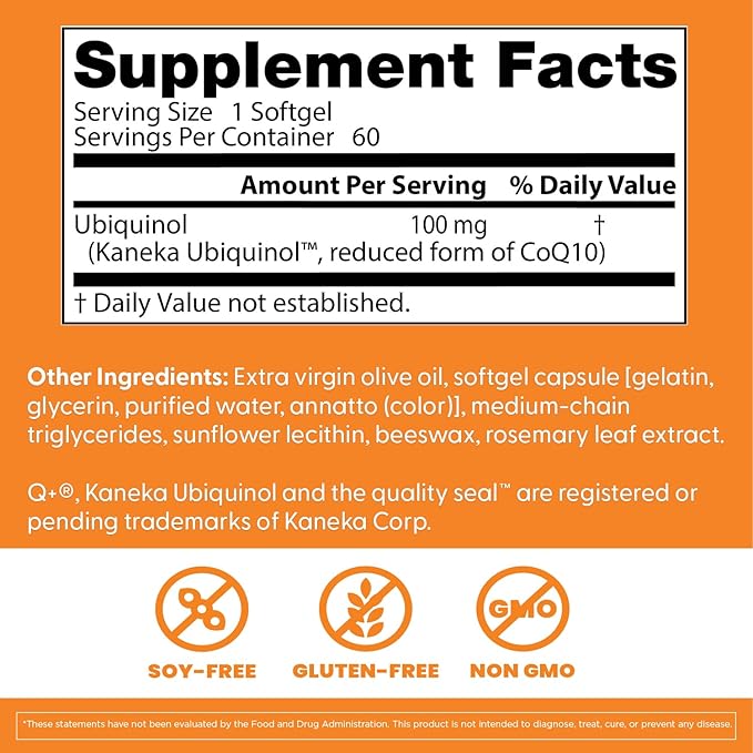 Doctor's Best Kaneka Ubiquinol 100 mg Supplement for Men & Women - Reduced Form CoQ10, Coenzyme Q10 100mg for Antioxidant & Heart Health Support, Non GMO, Gluten Free, Soy Free - 60 Softgels