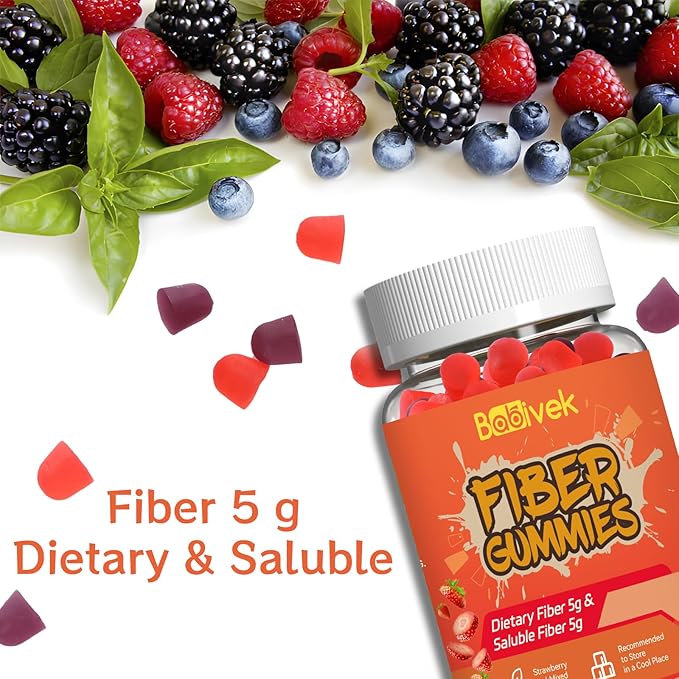 Fiber Gummies for Women and Men – Dietary Fiber, Gut Health Support, Vegan, Non-GMO, Non-Gluten, Mixed Berry & Strawberry Flavors, 60 Count(Pack of 2)