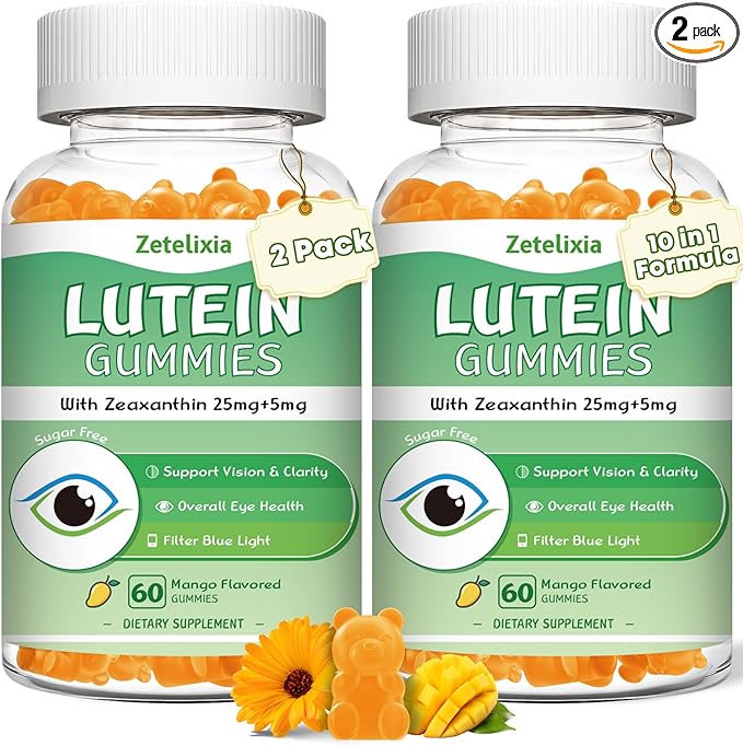 2 Pack Lutein Gummies 25mg, Sugar Free Lutein Zeaxanthin Supplements Gummies, Eye Health Supplement for Adults, Eye Vitamins Lutein for Vision and Blue Light Protection, Mango Flavor, 120 Count
