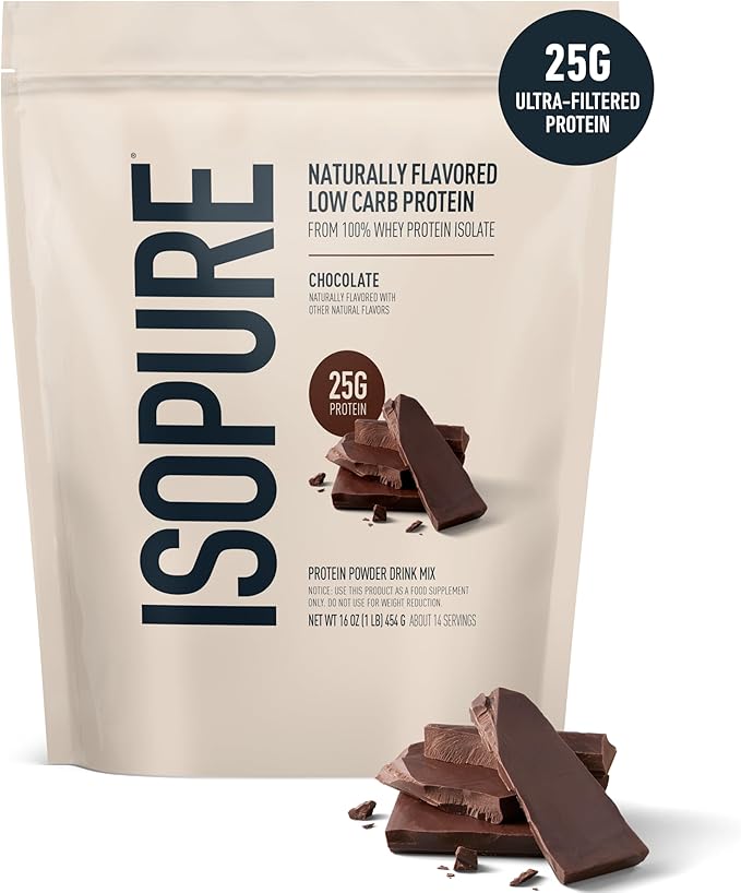 Isopure Low Carb 100% Pure Whey Isolate Protein Powder, Lactose Free, Gluten Free, With Vitamins, Dark Chocolate, 25g Protein Per Serving, 1 Lb, 14 Servings (Packaging May Vary)