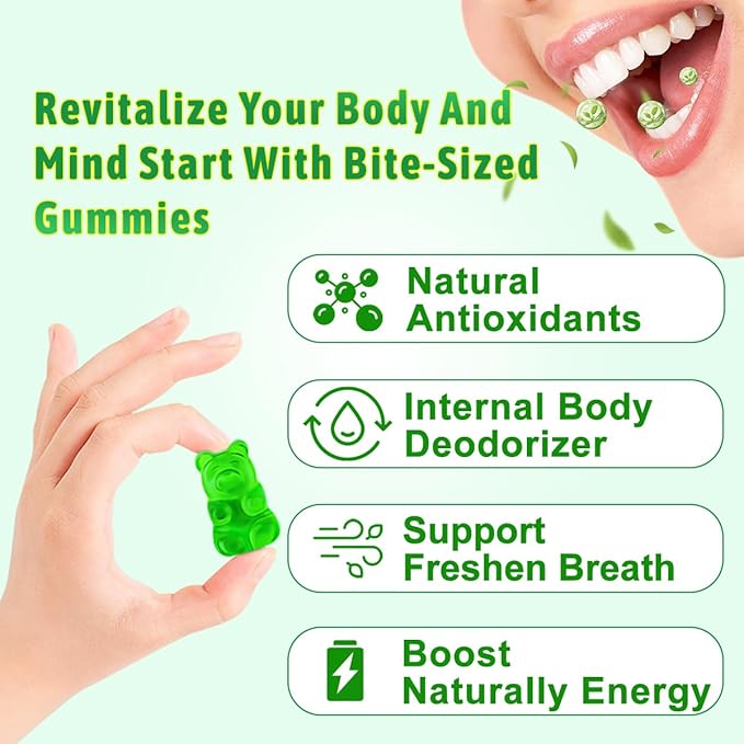 Chlorophyll Gummies - Super Green 13 in 1 with Ashwagandha Vitamin C Zinc & Copper for Body Odor, Skin Energy Immune Support Deodorant for Women - 60 Count