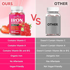 Vegan Iron Gummies for Adults & Kids - with Vitamin C, A, B-Complex, Folate, Zinc, and Biotin - for Blood Building & Energy Support, 60 Gummies