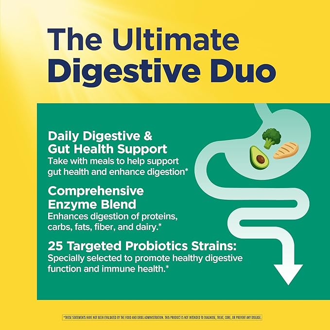 Renew Life Digestive Duo Probiotic and Enzymes Vegetarian Capsules, Probiotic Promotes Digestive Health, Fast-Acting Enzymes Aid Digestion, With Soothing Herbs - 30 Count