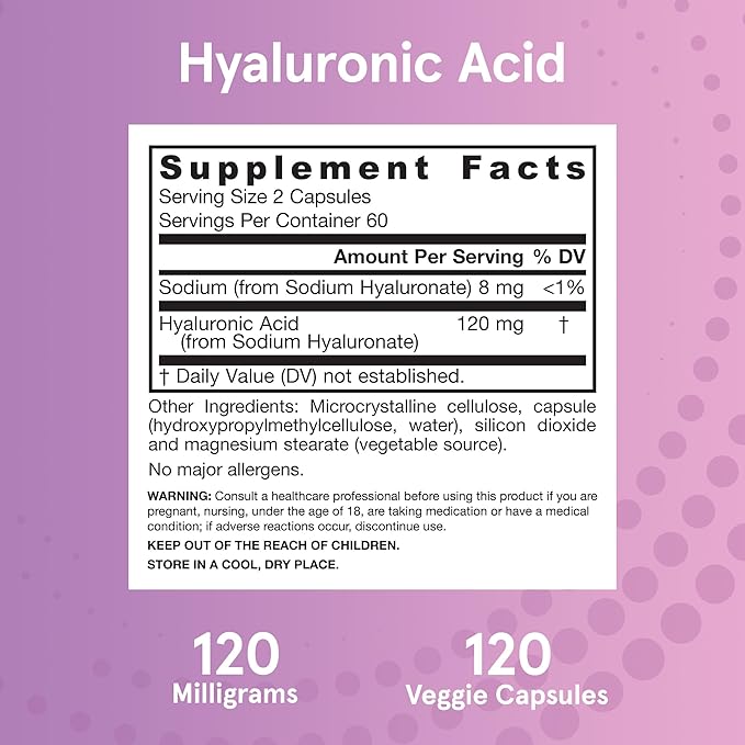 Jarrow Formulas® Hyaluronic Acid 120 mg, Dietary Supplement, Skin Health Support, 120 Veggie Capsules, Up to 60 Day Supply,(Pack of 2)