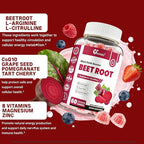 Beet Root Gummies - Nitric Oxide Booster Supplements for Men & Women with Beetroot, L-Citrulline & L-Arginine - Heart, Muscle & Circulation Support - Sugar Free, Vegan, Mixed Berry Flavor, 60 Gummies
