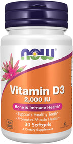 NOW Foods Supplements, Vitamin D-3 2,000 IU, High Potency, Structural Support*, 30 Softgels