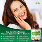 Zazzee USDA Organic Dandelion Root 10:1 Extract, 60 Capsules, 2 Month Supply, Liver & Detox Support, Taraxacum Officinale, Organic Herbal Supplement, All-Natural, Non-GMO, Made in the USA
