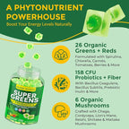 Organic Super Greens Daily Superfood Gummies + Probiotics, Spirulina, Chlorella Spinach Broccoli, Prebiotic Fiber, Mushroom -Rich in Vitamins & Antioxidants - Digestive, Focus, Energy, No Sugar, 60Cts