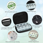 Serfeymi Weekly Travel Pill Organizer Pill Case for Purse with Removable 7 Day Pill Box, Fashionable Travel Medicine Organizer Pill Container for Medicine, Vitamin, Supplement - Black 03 + Pill Box