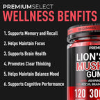 Lions Mane Gummies Sugar Free – 120 Gummies for Clarity & Brain Nutrition Support - Lion's Mane Mushroom 3000mg with Ashwagandha & L-Theanine – Brain & Mood Supplement – Focus, Memory, Calm