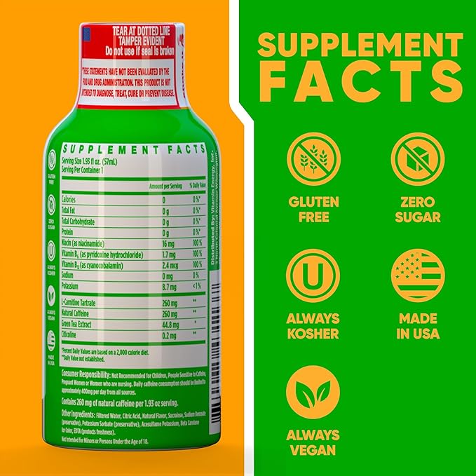 Vitamin Energy Immune+ Extra Strength Energy Shot Watermelon Burst 8 Pack, 260mg Natural Caffeine, B-Vitamins, Citicoline, Green Tea, Immunity & Focus Support, Zero Sugar, Gluten-Free 1.93 fl oz
