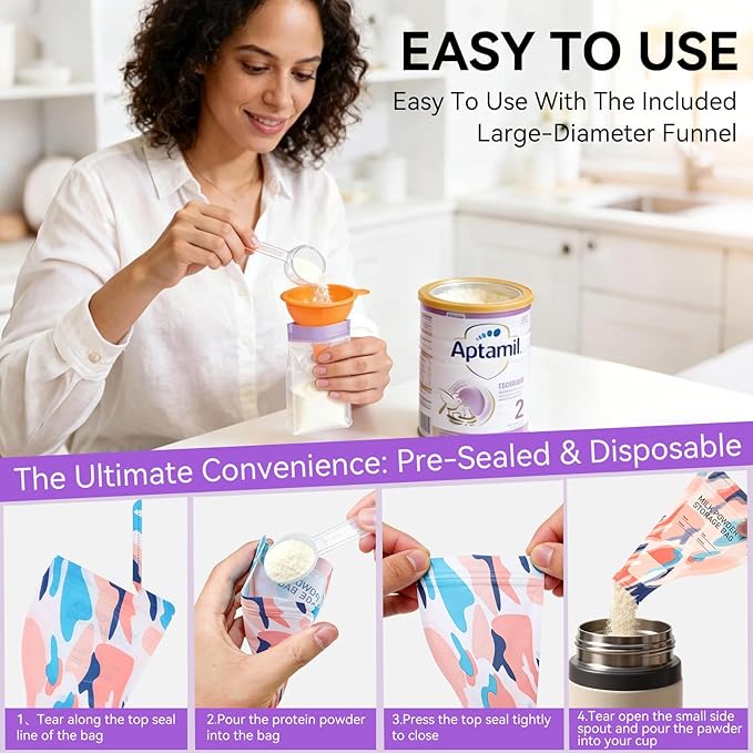 55 PCS Protein Powder Travel Container Set, Reusable Supplement Pouches with 14 Single-Dose Bags, 3 Large Zip Bags&30 Disposable Bags, Portable Storage with Funnel&Scoop for Gym, Travel, and Work