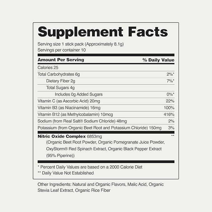 Snap Supplements Organic Beet Root Powder Nitric Oxide Supplement for Men & Women with Red Spinach, Supports Healthy Energy & Blood Pressure Already in Normal Range, 10 Stick Packs, Mixed Berry