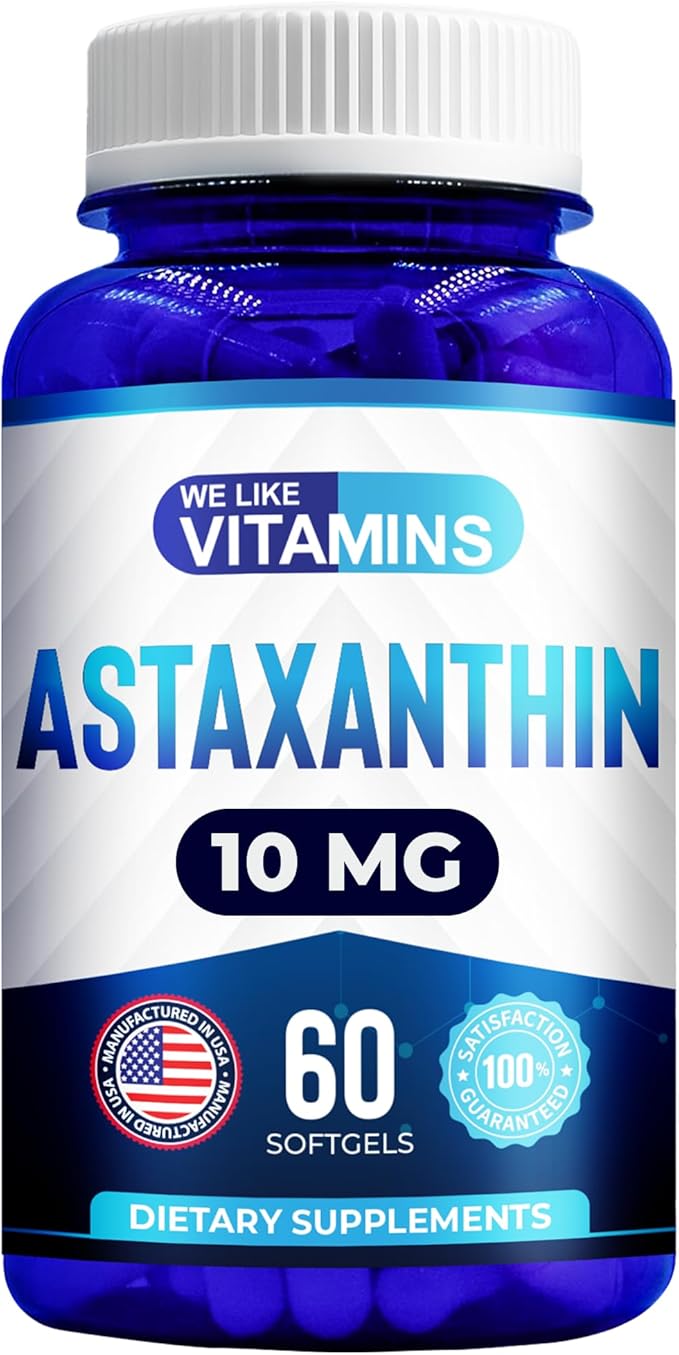 We Like Vitamins Astaxanthin 10mg Softgel - Highly Potent Astaxanthin Supplements from Haematococcus Pluvialis - Improves Eye, Joint, Skin Health & Energy Levels - 60 Count, 2 Month Supply