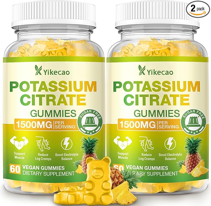 2 Pack Potassium Citrate Gummies 1500mg, Potassium Supplement Gummies for Adults Women & Men, Support Leg Cramps & Muscle Health, Sugar-Free, Pineapple Flavor, 120 Count