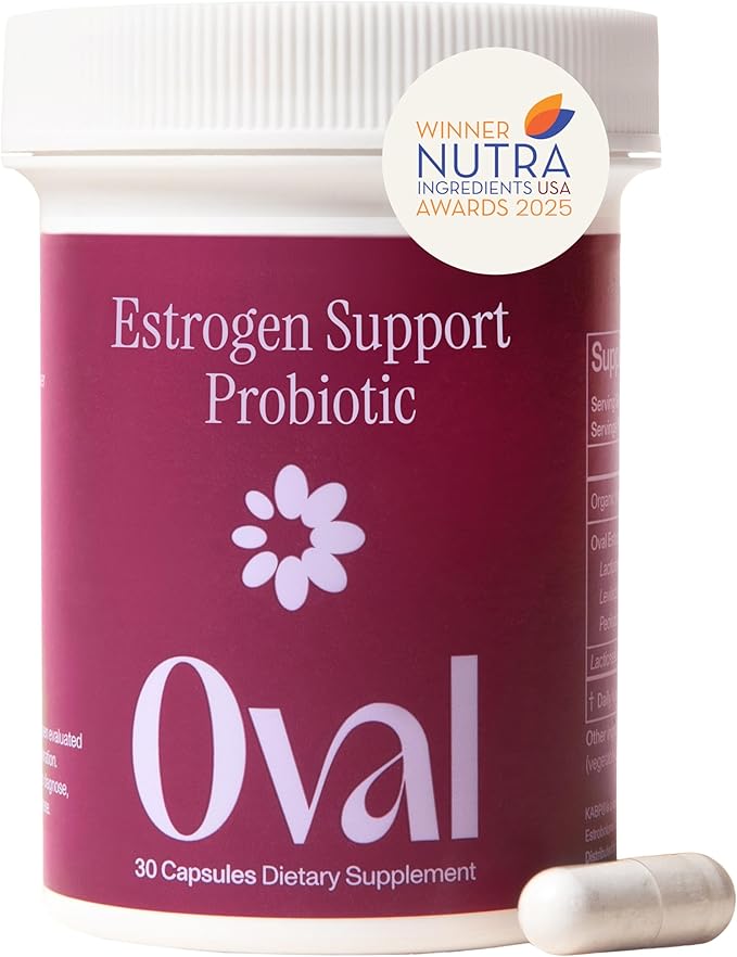 Oval Estrogen Support Probiotic for Women - Menopause Supplements for Women - Vegan, Non-Hormonal Support for Mood, Sleep, Metabolism, Skin & Gut Health - 1 Pack, 30 Capsules