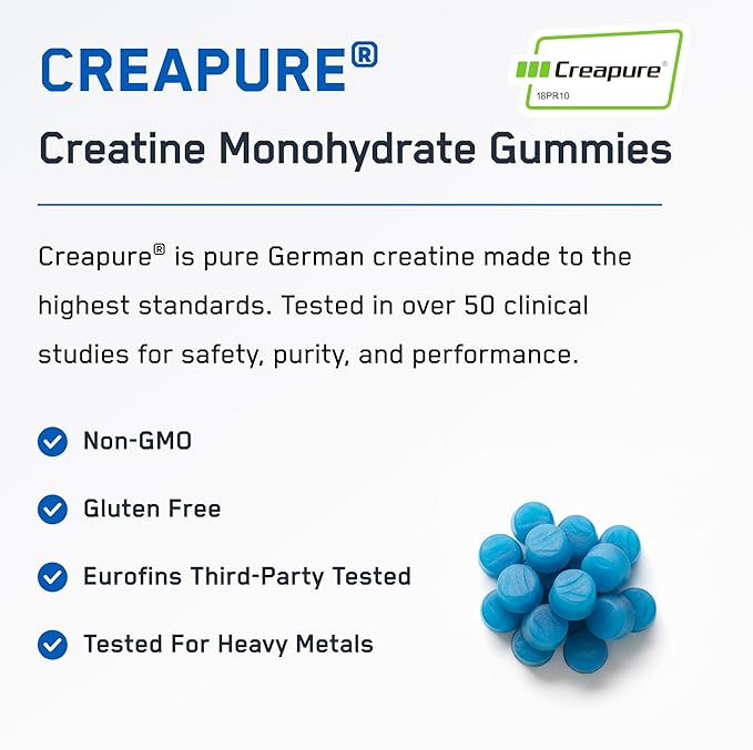SteelFit Creapure Creatine Monohydrate Gummies for Men & Women, Blue Raspberry - Gym Workout Nutritional Supplements for Muscle Gain, Brain Health & Strength Building Dietary Supplement, 120 Gummies