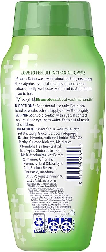Vagisil Feminine Wash for Intimate Area Hygiene,Healthy Detox,All Over Body Wash for Women,Gynecologist Tested,Hypoallergenic and pH Balanced,12 Fl Oz,(Pack of 6)