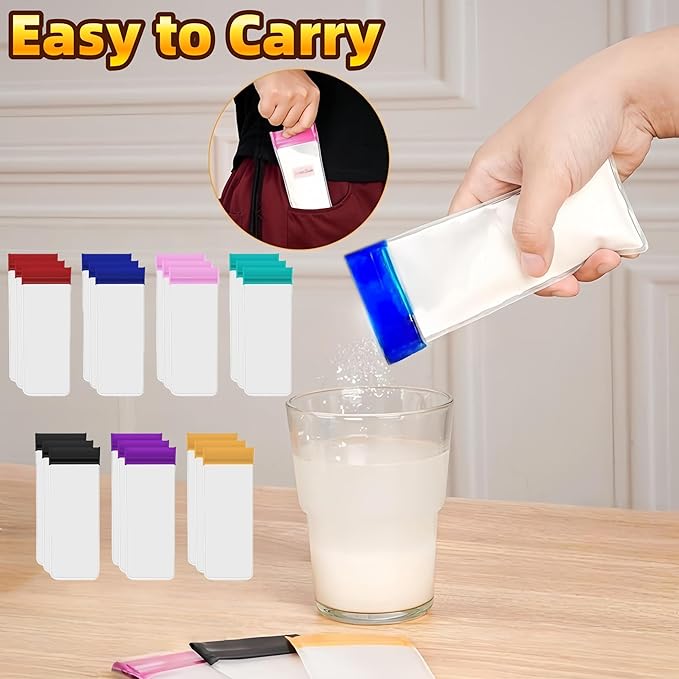 21 Pack Protein Powder Travel Bulk Containers 7 Colors Mixed Reusable Resealable Portable Bags Clear EVA Packets to Go Supplement Storage Organizer for Gym Workout Fitness