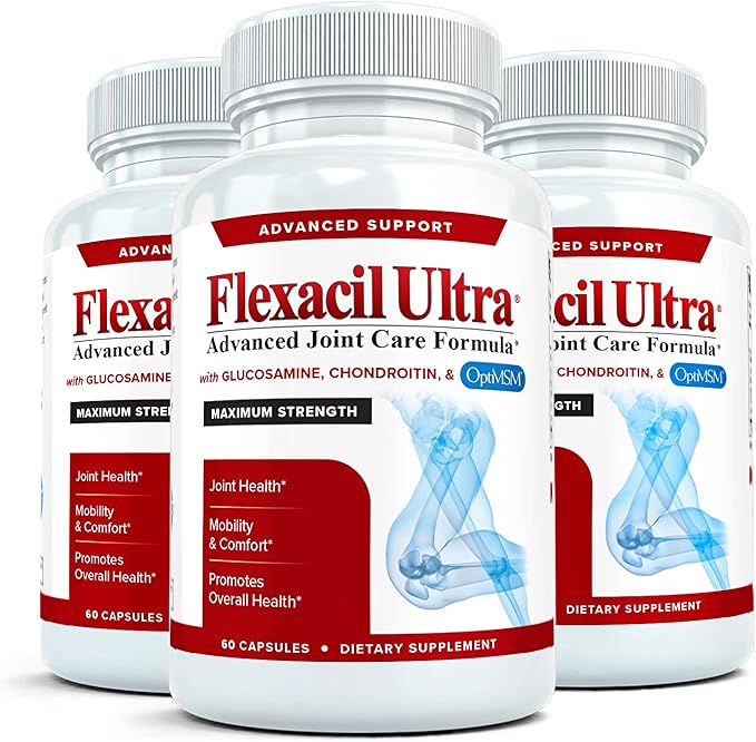 (3 Bottles Maximum Strength Joint Health & Support Supplement | Glucosamine, Chondroitin, Hyaluronic Acid & MSM | Flexibility Support for Healthy Knee & Back. 60 Capsules Each
